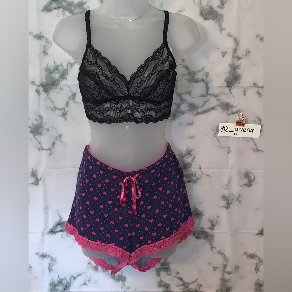 P.J. Salvage Large Navy & Fuchsia Heart Print Sleep Short
